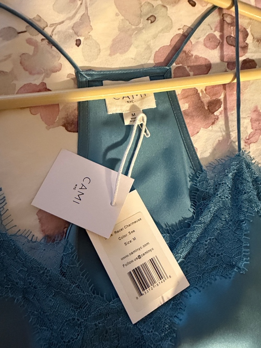 Cami NYC Satin Lace Trim Cami - Sea Blue - Picture 2 of 3